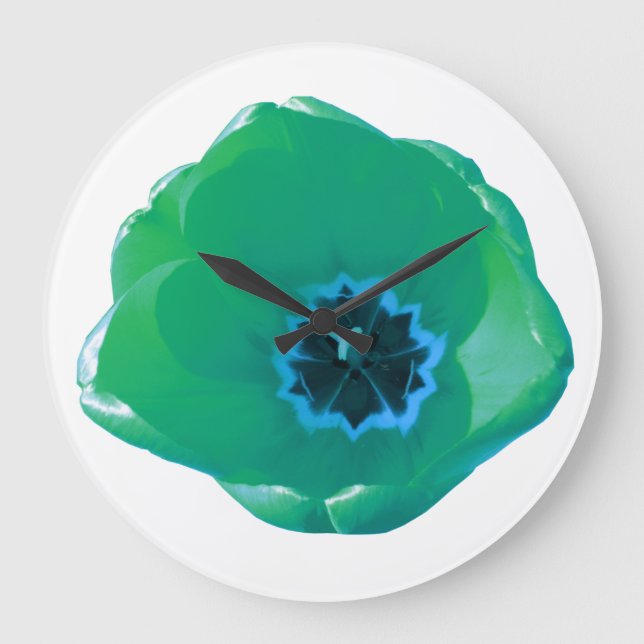 Reloj de pared de tulipanes verde y azul (Anverso)
