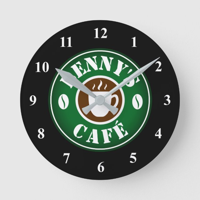 Reloj de pared de una cafetería pequeña con nombre (Anverso)