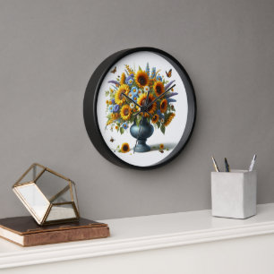Reloj de pared de urna vintage elegante con flores