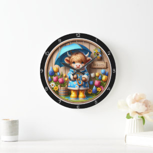 Reloj de pared de vaca de las Tierras Altas en día