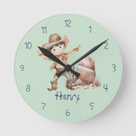 Reloj de pared de vaquero azul lindo para niño
