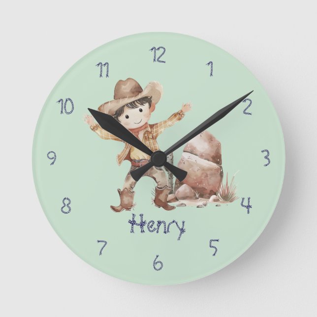 Reloj de pared de vaquero azul lindo para niño (Anverso)