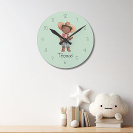 Reloj de pared de vaquero azul lindo para niño
