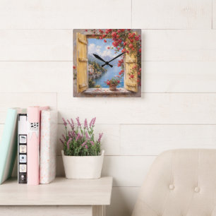 Reloj de pared de ventana del lago italiano