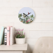 Reloj de pared de vida silvestre botánica con flam