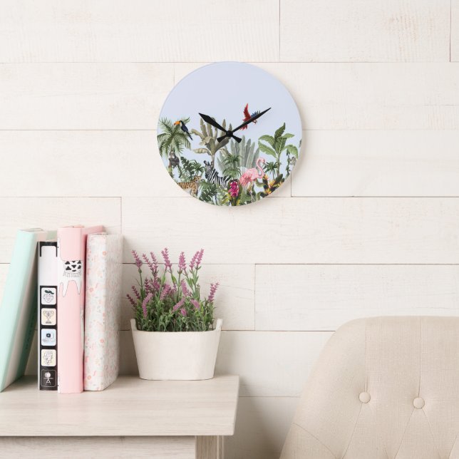 Reloj de pared de vida silvestre botánica con flam (Sala de lectura)