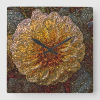 Reloj de pared de vidrio florido amarillo de metal