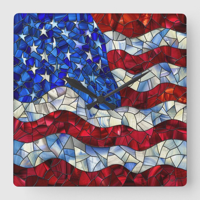 Reloj de pared de vidrio manchado con bandera esta (Anverso)