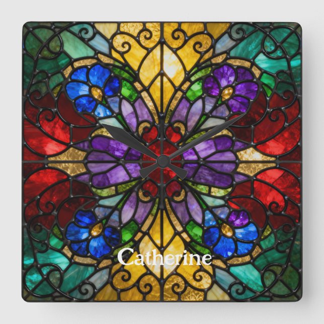 Reloj de pared de vidrio teñido personalizado (Anverso)
