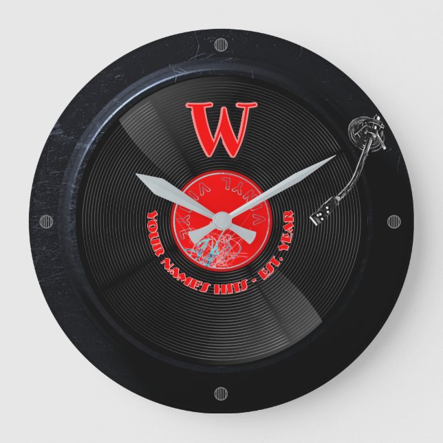 Reloj de pared de vinilo retro con nombre personal (Anverso)