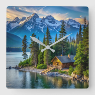 Reloj de pared de vista de montaña