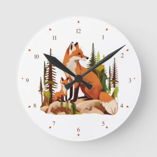 Reloj de pared de vivero de zorra madre y cría