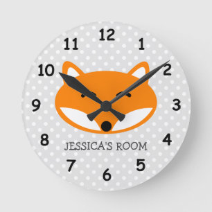 Reloj de pared de vivero de zorro rojo y polkadots