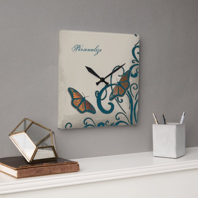 Reloj de pared de voladizo de mariposa verde azula (Oficina)