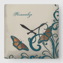 Reloj de pared de voladizo de mariposa verde azula