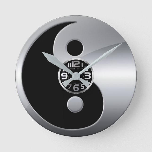 reloj de pared de yin yang plateado y negro (Anverso)