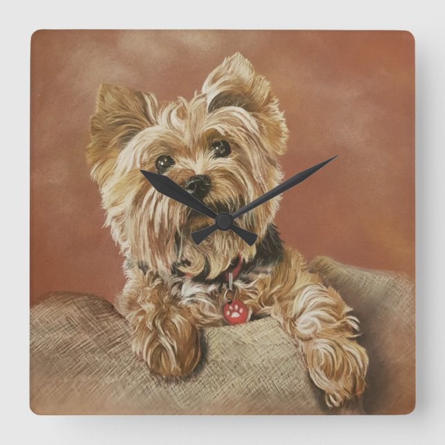 Reloj de pared de Yorkshire Terrier Square (Anverso)