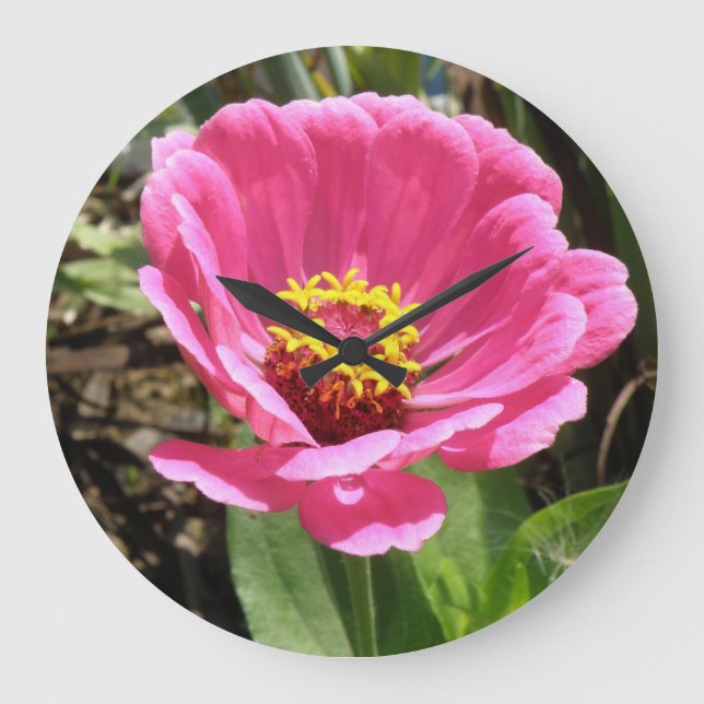 Reloj de pared de zinnia rosa bonito (Anverso)