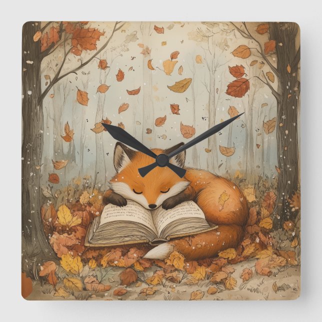 Reloj de pared de zorro otoñal acogedor (Anverso)
