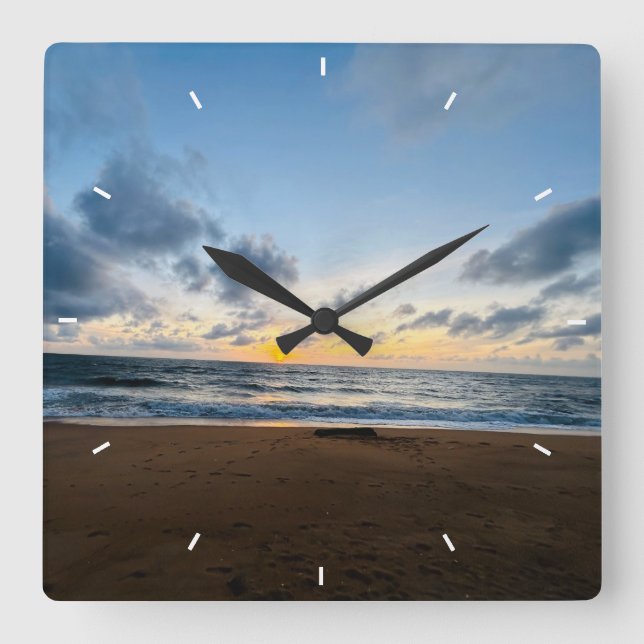 Reloj de pared decorativo de foto de playa al atar (Anverso)