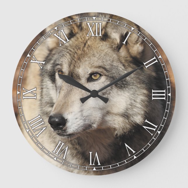 Reloj de pared decorativo de lobo gris (Anverso)