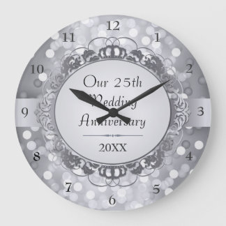 Reloj de pared del 25 aniversario de Silver Bokeh