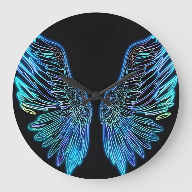 Reloj de pared del ala del Ángel Azul y Negro Neon (Anverso)