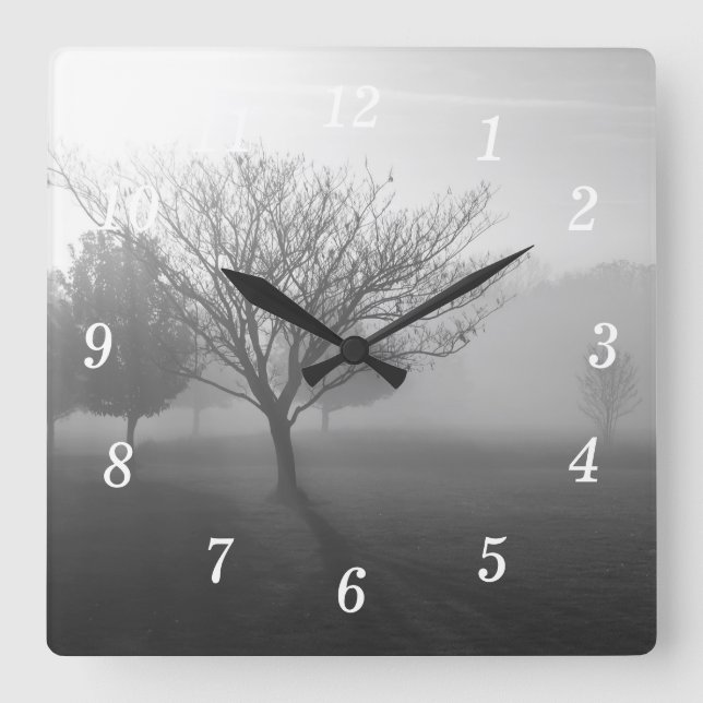Reloj de pared del amanecer de la niebla de B&W (Anverso)