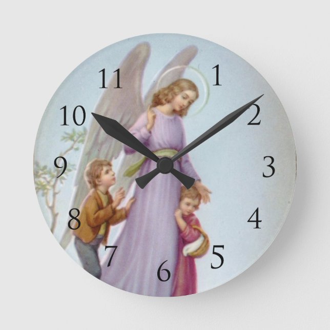 Reloj de pared del ángel de guarda con números (Anverso)