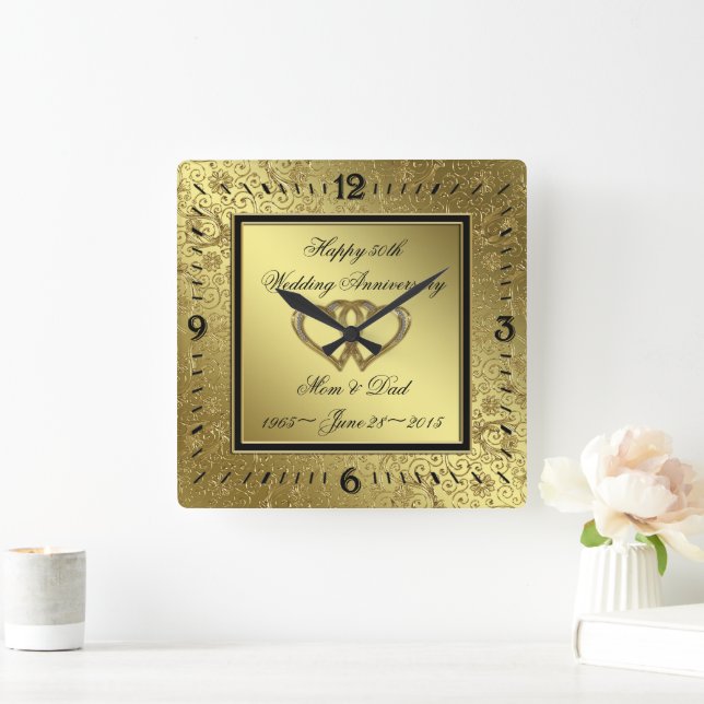 Reloj de pared del aniversario del Boda de Oro clá (Hogar)