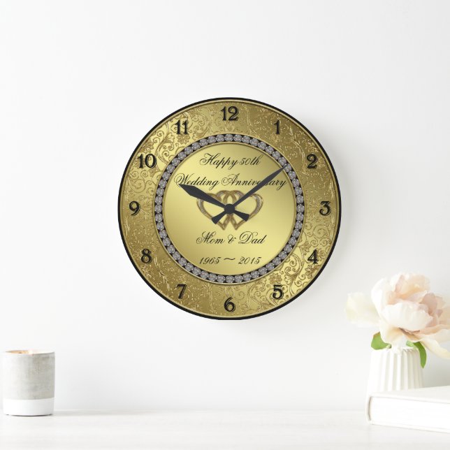 Reloj de pared del aniversario del Boda de Oro clá (Hogar)