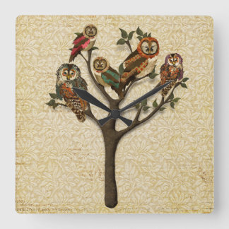 Reloj de pared del árbol de búhos