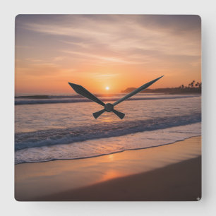 Reloj de pared del atardecer oceánico - Diseño cos