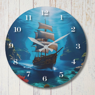 Reloj de pared del barco pirata náutico - Océano s