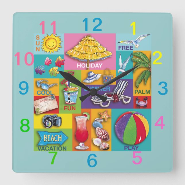 Reloj de pared del Beach Time Collage (Anverso)