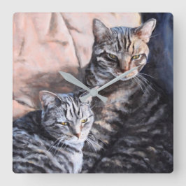 Reloj de pared del Bello Artes de dos gatos de