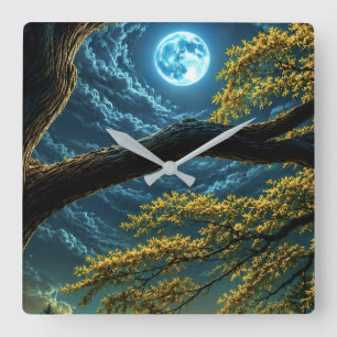 Reloj de pared del bosque mágico iluminado por la 