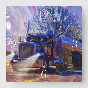 Reloj de pared del camión cisterna azul de transpo