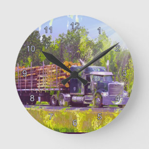 Reloj de pared del camión de la madera del aserrad