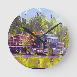 Reloj de pared del camión de la madera del aserrad