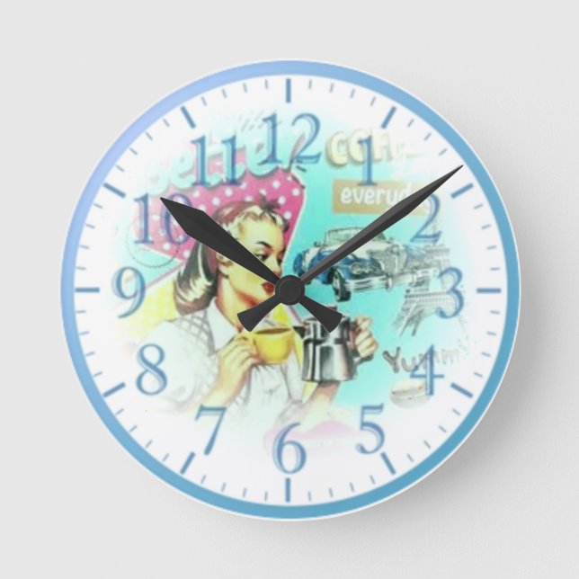 Reloj de pared del chica de café retro (Anverso)