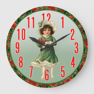 Reloj de pared del chica del navidad del vintage