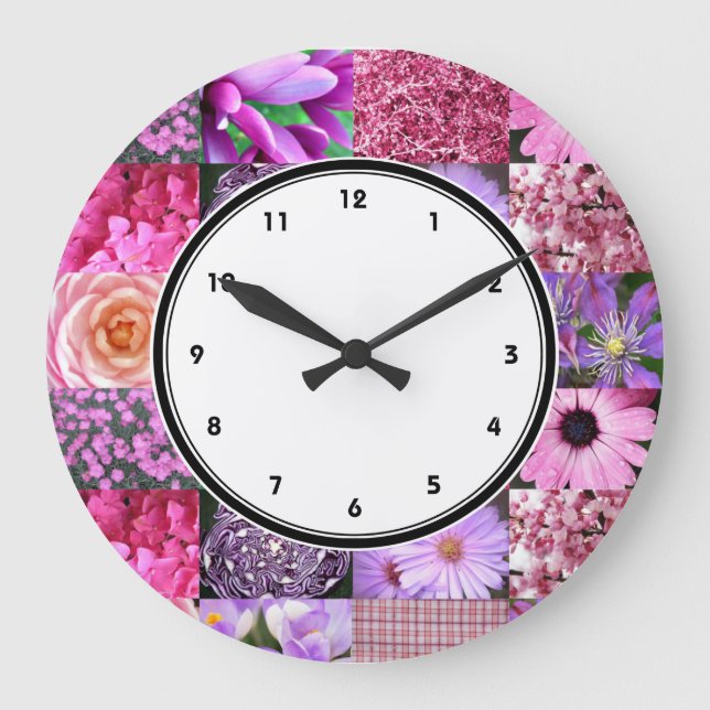 Reloj de pared del Collage de fotografía rosa con  (Anverso)