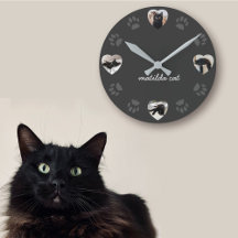 Reloj de pared del Collage de fotos del gato negro