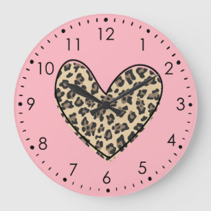 Reloj de pared del corazón del leopardo rosa