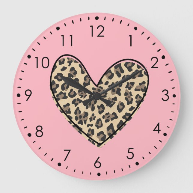 Reloj de pared del corazón del leopardo rosa (Anverso)