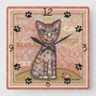 Reloj de pared del cuadrado del amante del gato de