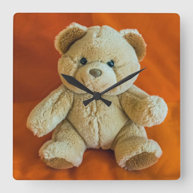 Reloj de pared del cuadrado del oso de peluche (Anverso)