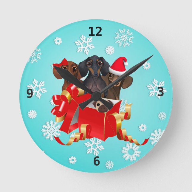Reloj de pared del Dachshund del navidad (Anverso)
