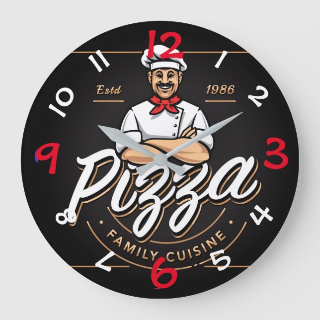 Reloj de pared del diseño de la pizza con números (Anverso)
